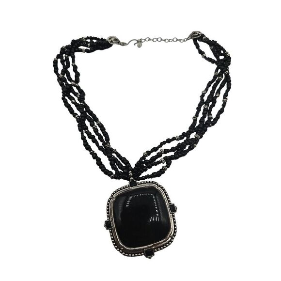 Strand Jewelry - Monet 4 Strand Black Silver Statement Necklace